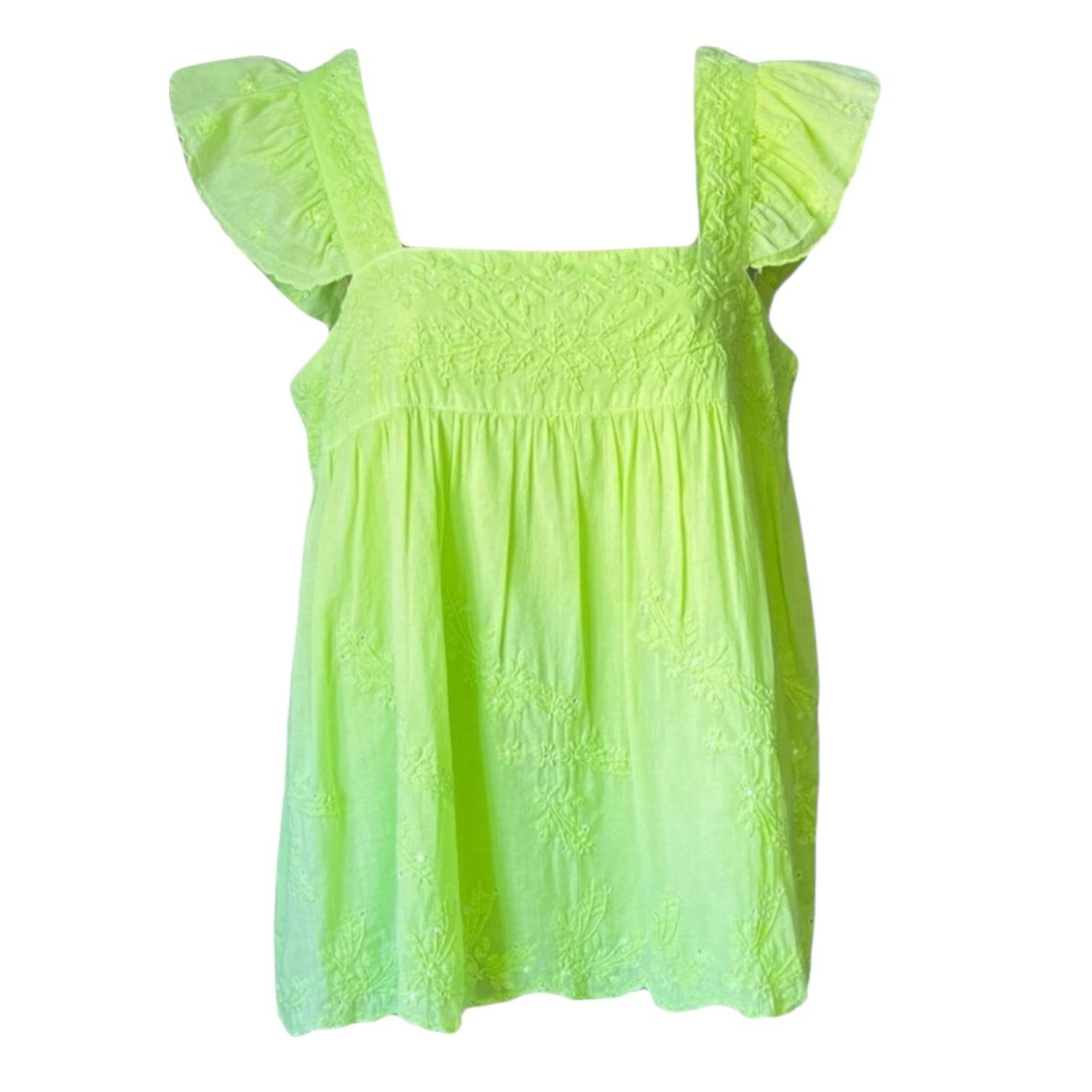 Juliet Dunn Neon Embroidered Babydoll Top – Scalloped Hem, Size 1 (UK8) – pre-loved