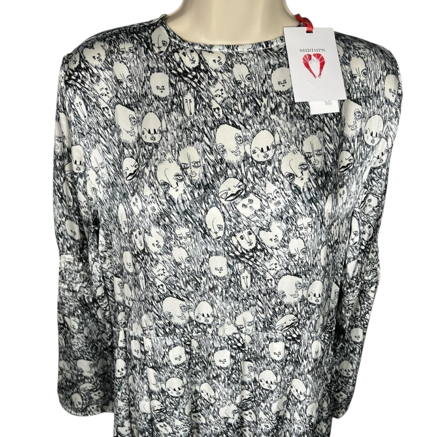 Shrimps Silk Pleated Dress – Retro Art Face Print, UK8