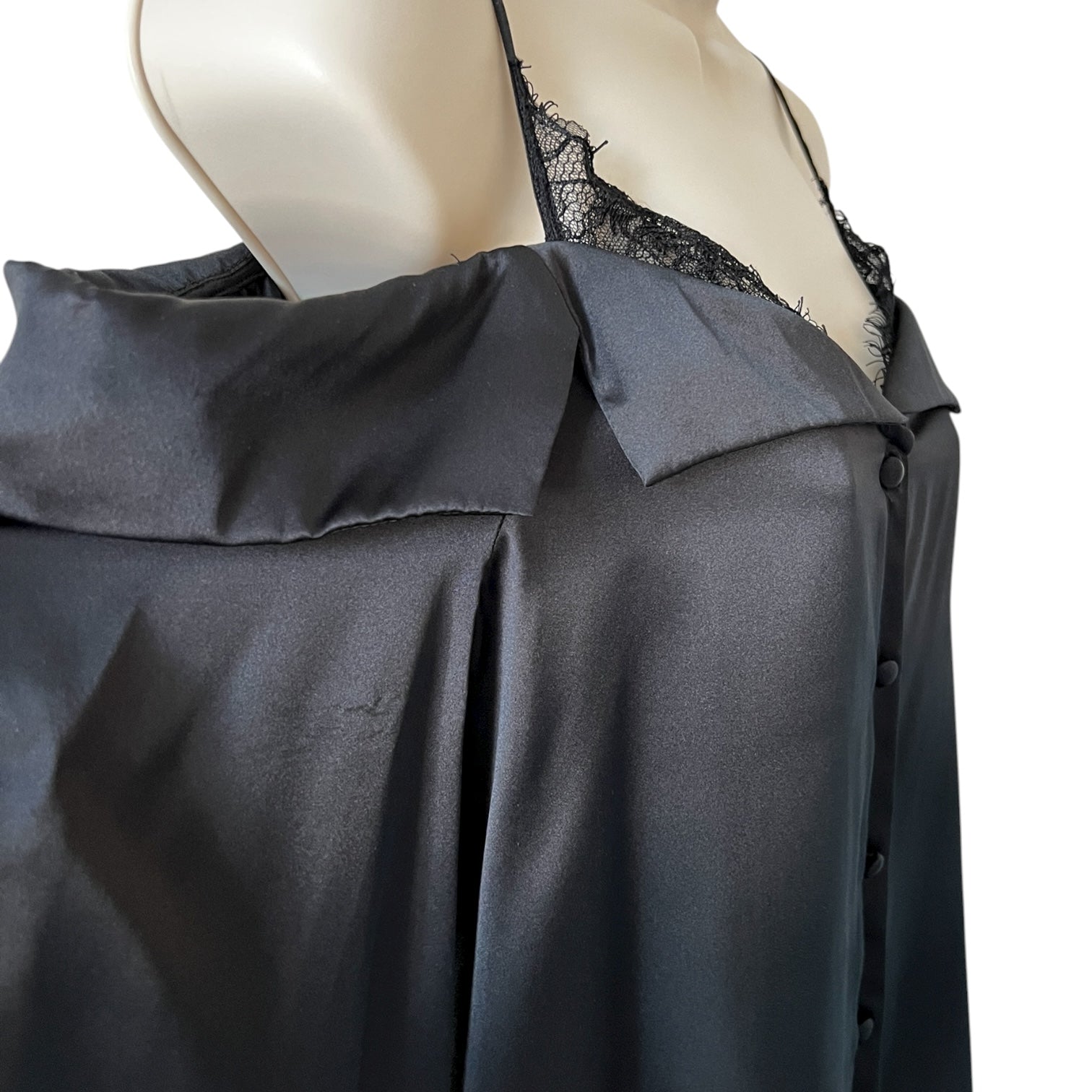 Jonathan Simkhai Caylee Black Silk Lace Plissé Off-Shoulder Blouse – XS