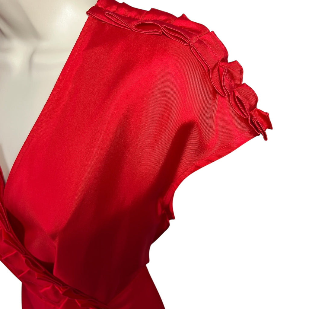 Lisou “Rhona” Red Silk Wrap Midi Dress – UK8