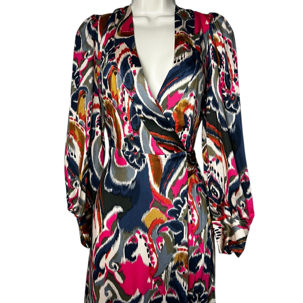 Vilagallo Floral Print Wrap Midi Dress – Long Sleeve Ruffle, EU40 (UK12)