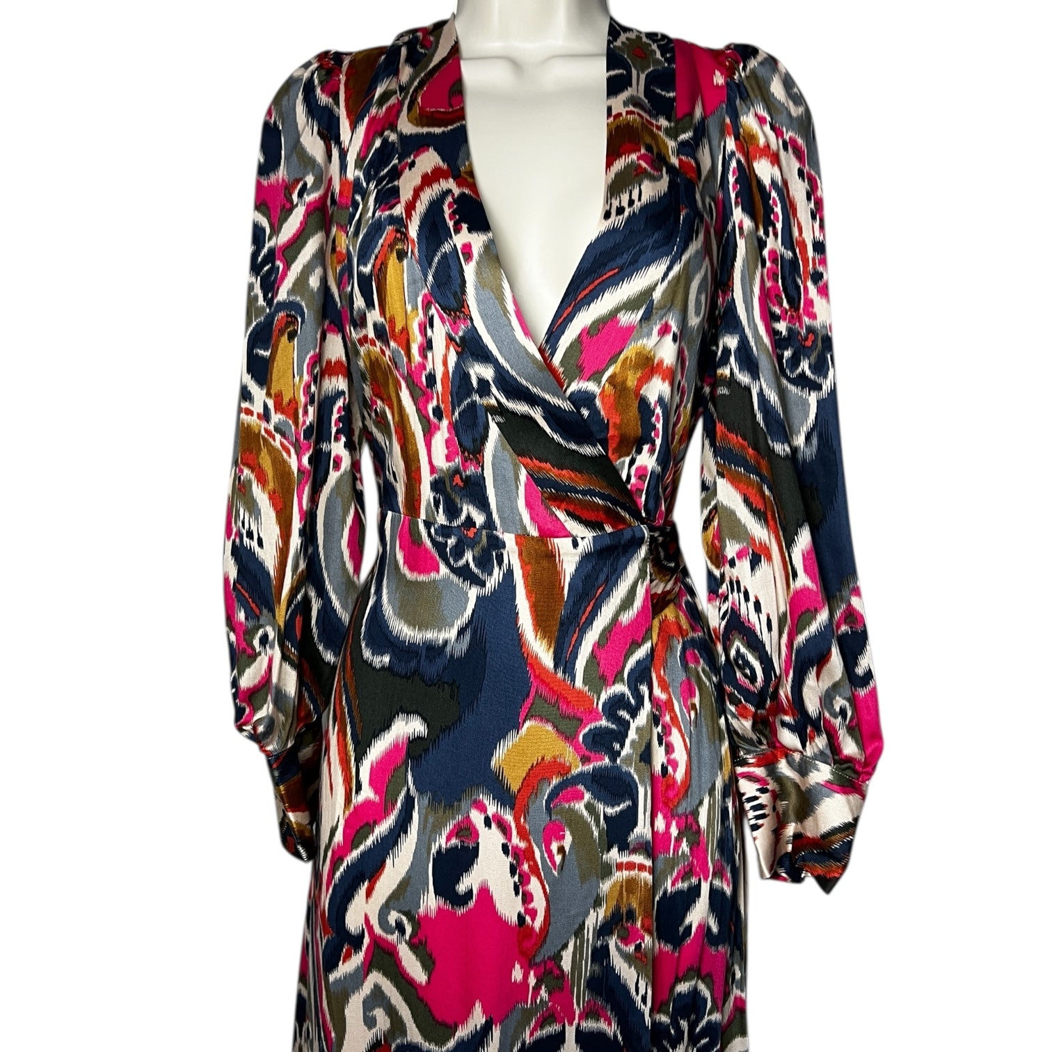 Vilagallo Floral Print Wrap Midi Dress – Long Sleeve Ruffle, EU40 (UK12)