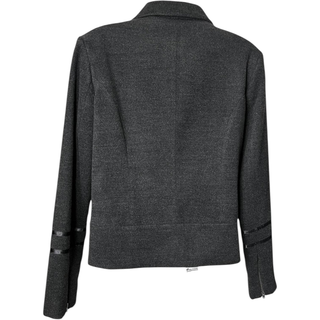 Anine Bing Tailored Military Zip Jacket – Structured Wool Blend, Dark Grey, Size L – pre-loved