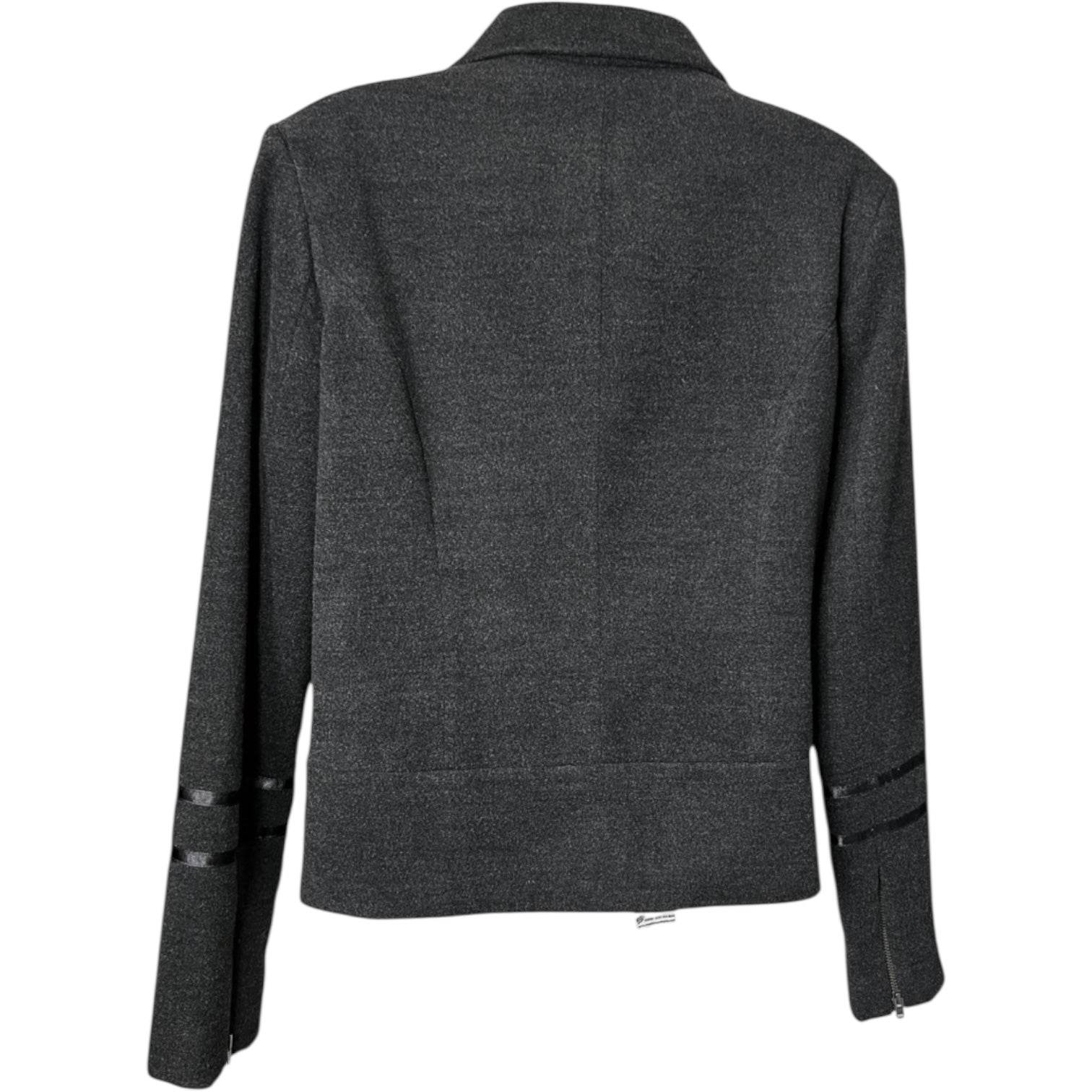 Anine Bing Tailored Military Zip Jacket – Structured Wool Blend, Dark Grey, Size L – pre-loved