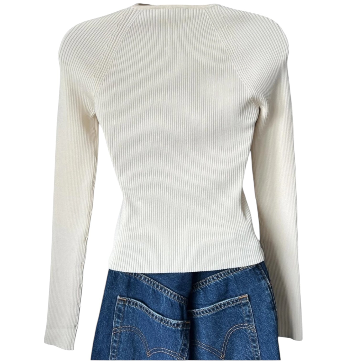 Simkhai Giuliana Sweetheart Neck Ribbed Long Sleeve Jumper – Ivory, S – pre-loved