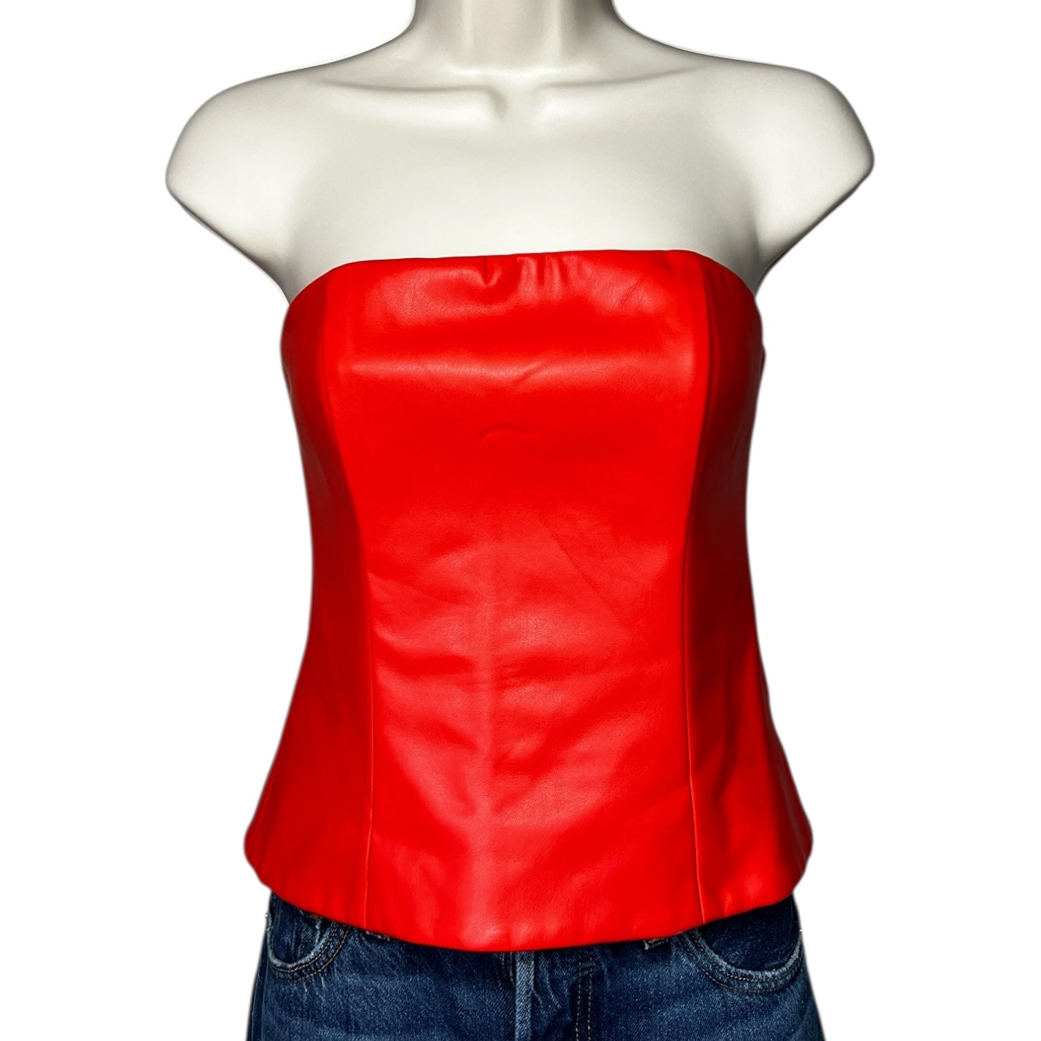 STAUD Cherry Red Vegan Leather Bustier Crop Top – US4 (UK8)
