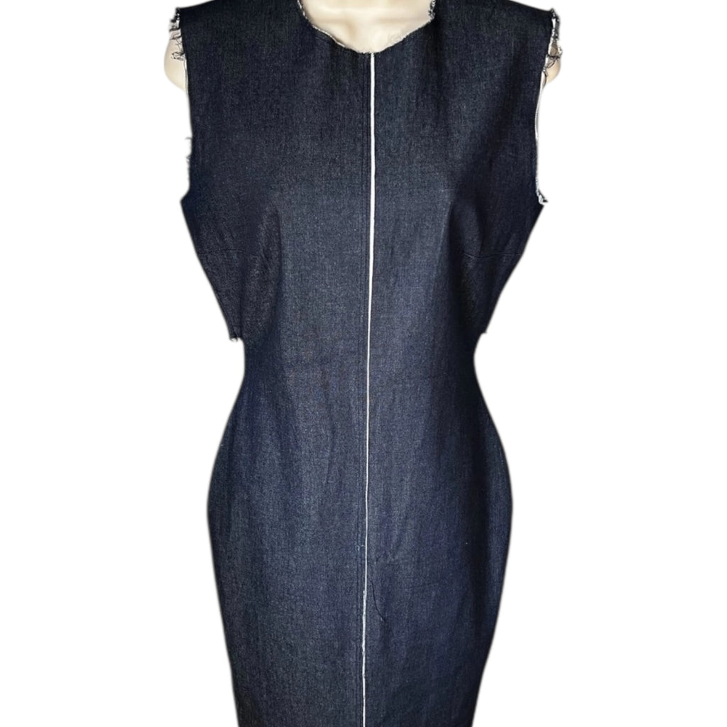 Solace London Denim Chambray Midi Dress – Cut-Out Button Back Shift, UK10