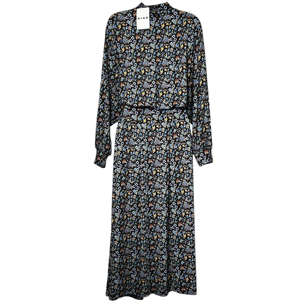 Rixo Marina Turtleneck Midi Dress – Retro Floral, Stretch Jersey, UK12 M – pre-loved