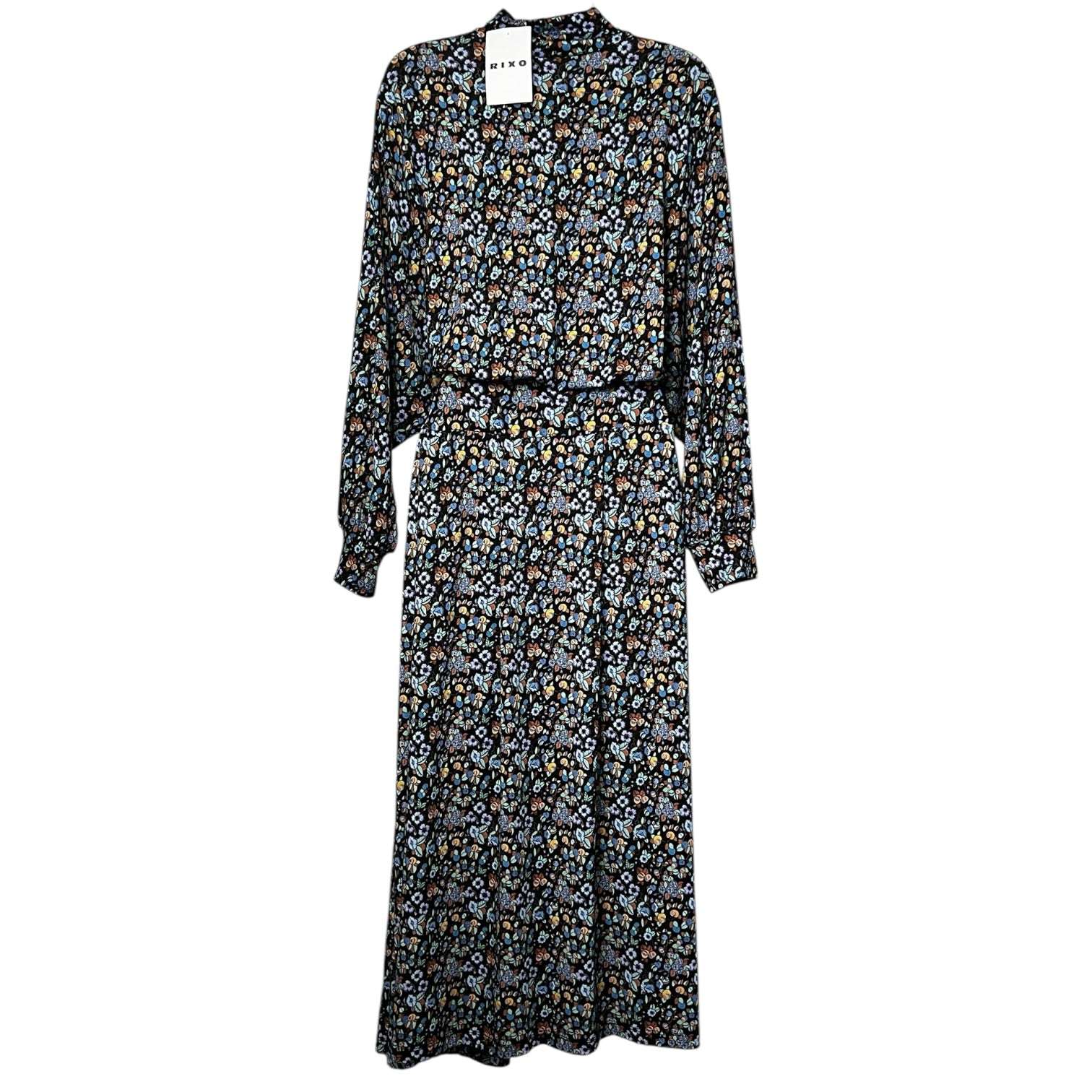 Rixo Marina Turtleneck Midi Dress – Retro Floral, Stretch Jersey, UK12 M – pre-loved