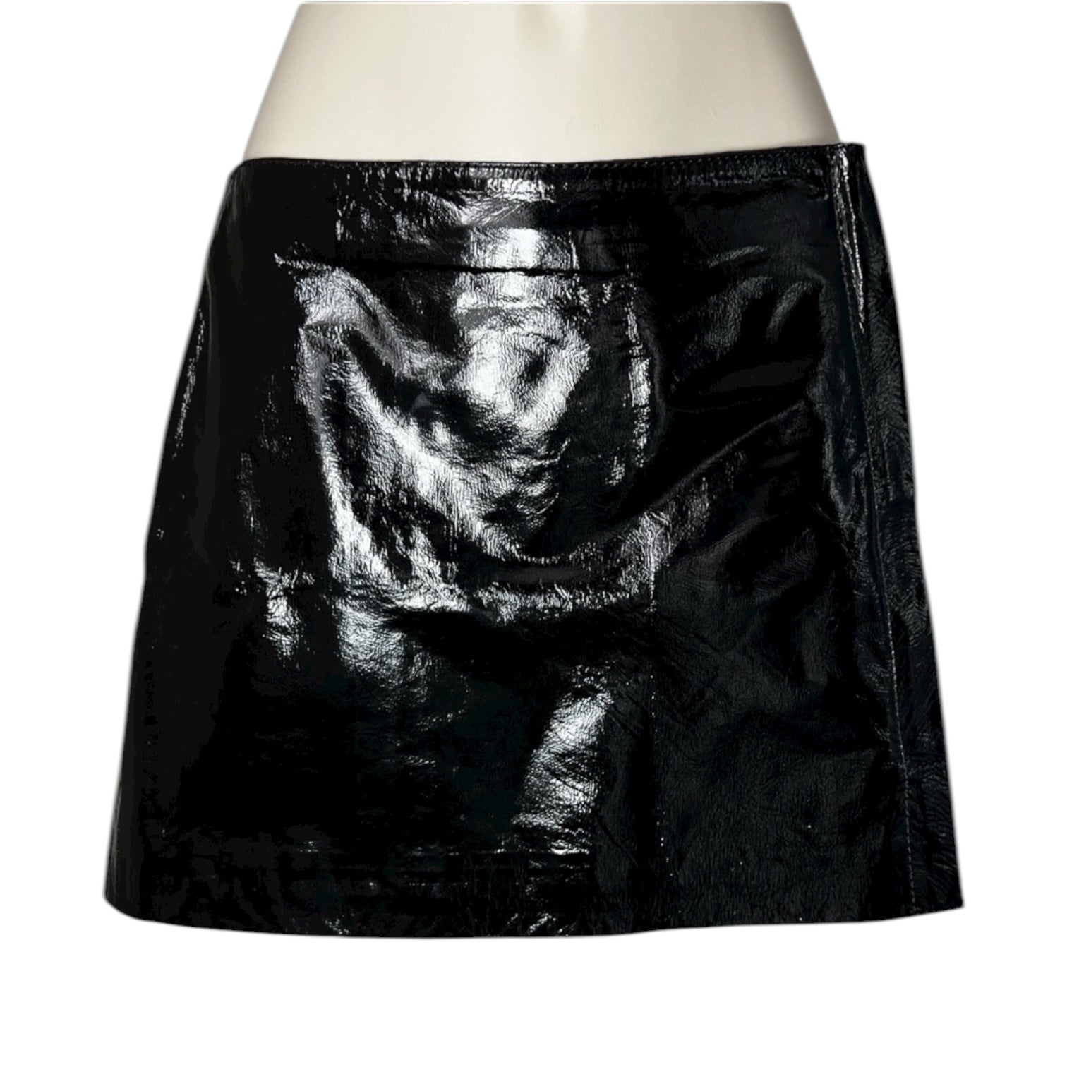 P.A.R.O.S.H. Black Patent Leather Mini Skirt – Zip, XS