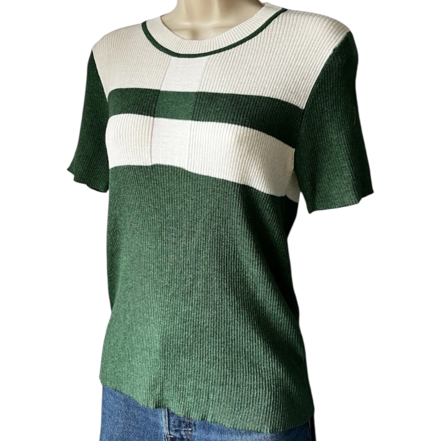 Rodier Ribbed Knit Polo T-Shirt – Short Sleeve Jumper, FR40 (UK12)