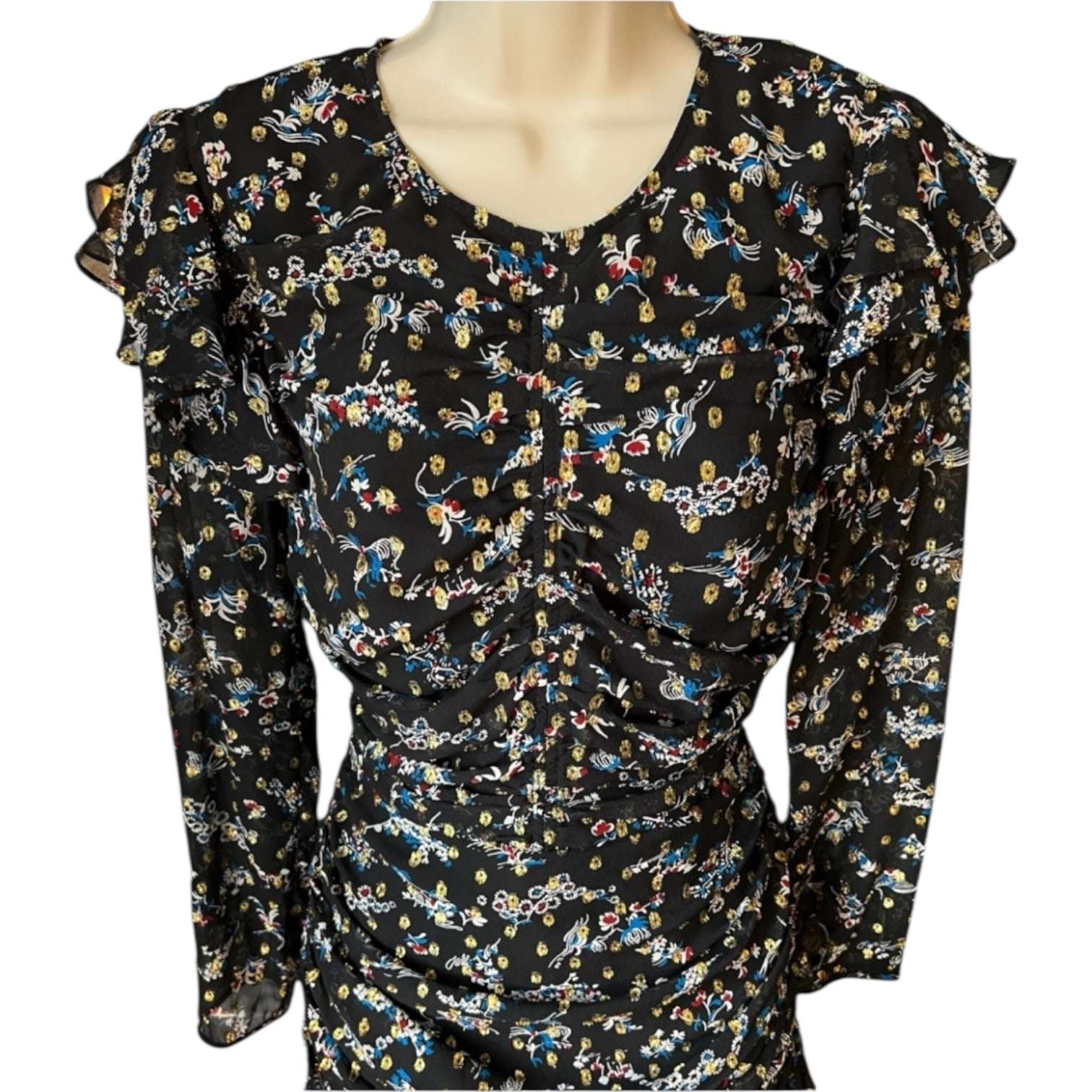 Veronica Beard Ruched Metallic Floral Dress – Mini, US4 – pre-loved