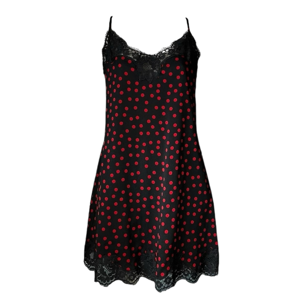 Dolce & Gabbana Polka Dot Lace Trim Silk Slip Mini Dress – Black/Red, L
