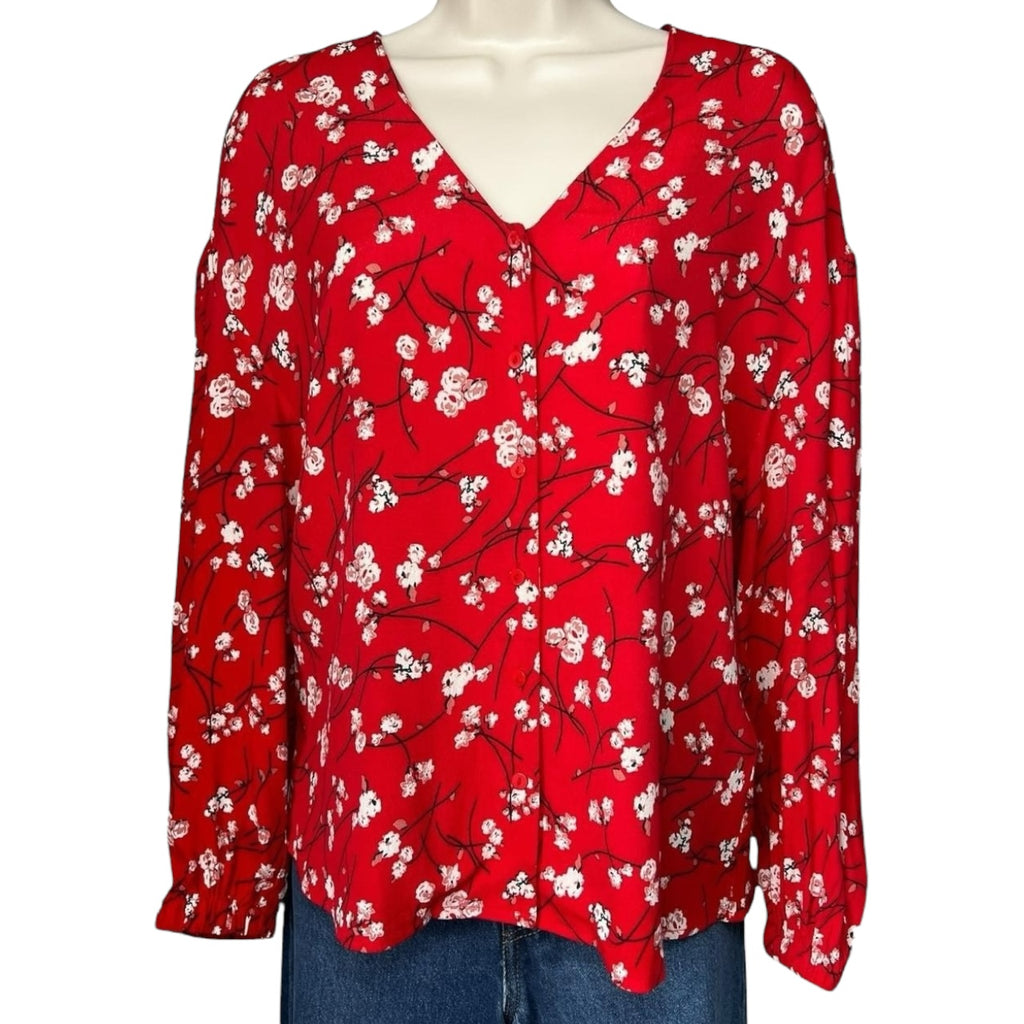 Ba&sh Floral V-Neck Long Sleeves Crepe Blouse – Size 0 (UK6)