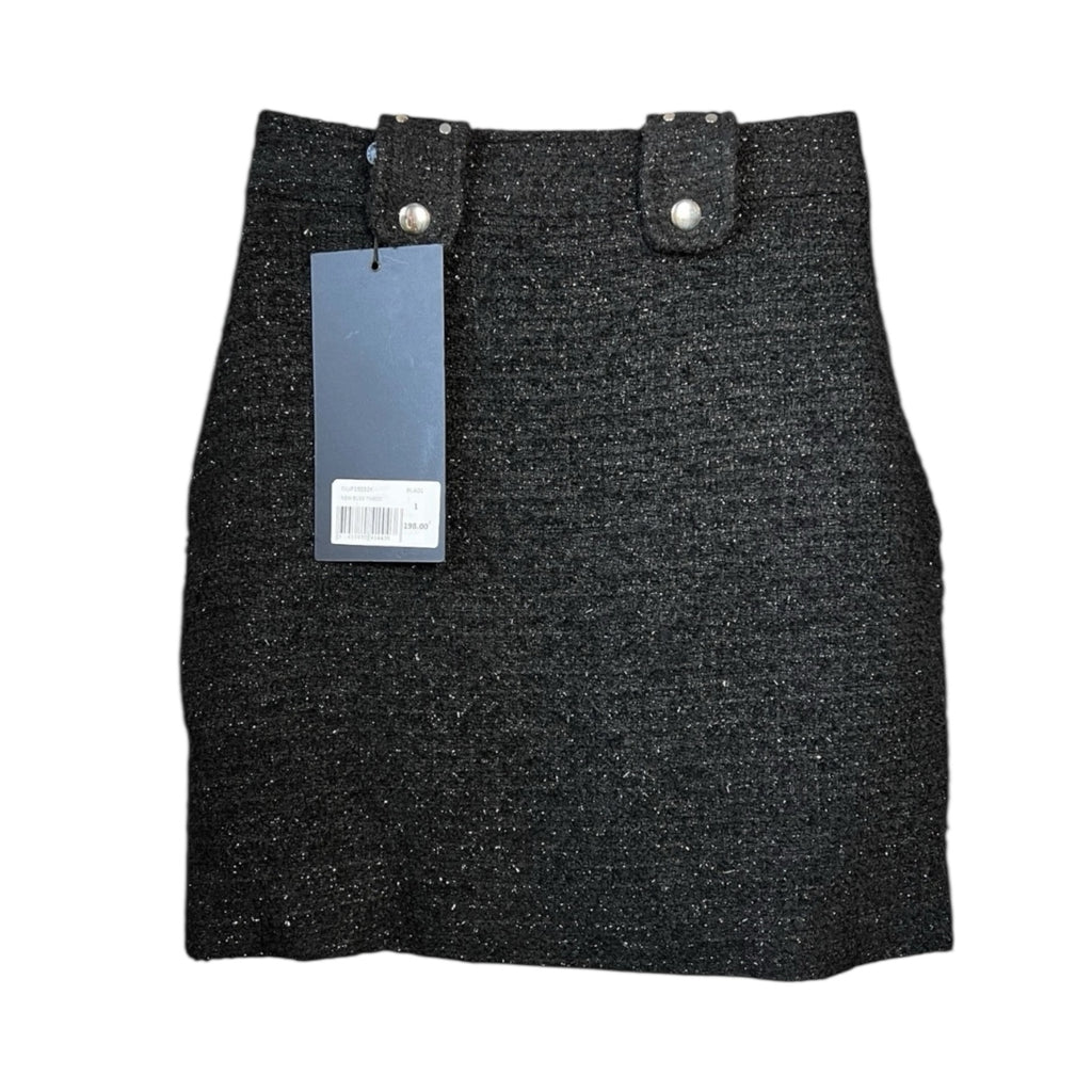 The Kooples Metallic Tweed High-Rise Front Zip Mini Skirt - Black, Sz 1 (UK8)