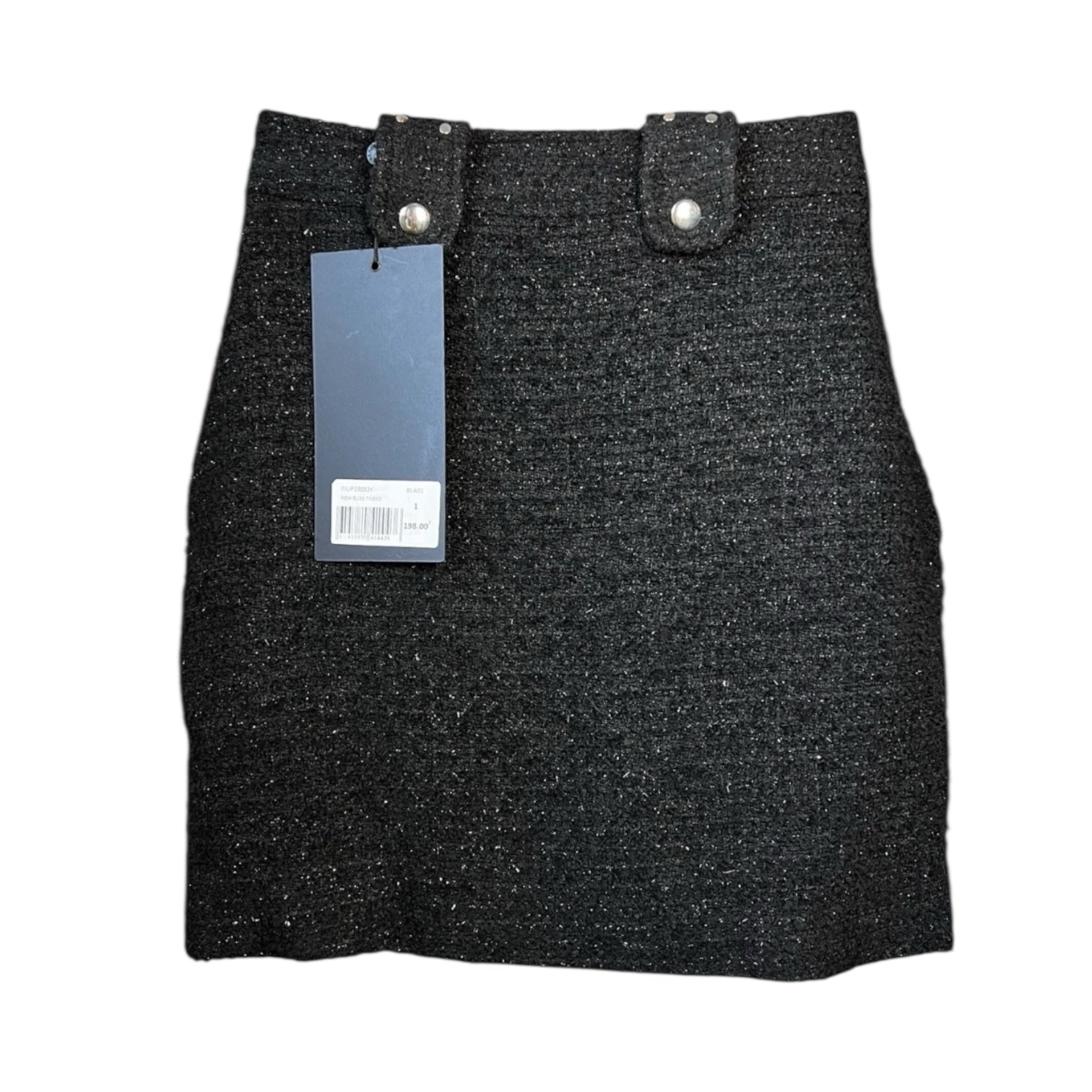 The Kooples Metallic Tweed High-Rise Front Zip Mini Skirt - Black, Sz 1 (UK8)