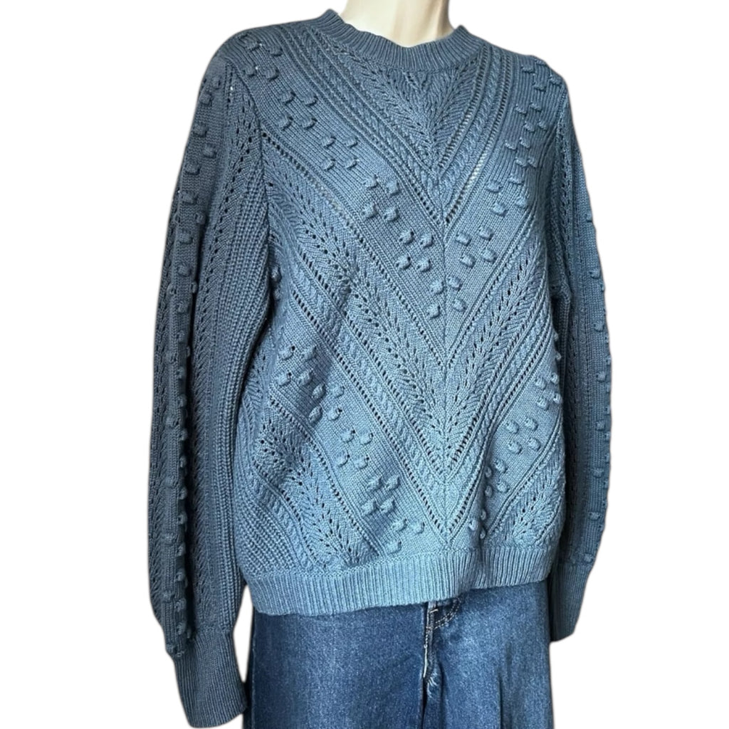 Sézane Wool Blend Knit Jumper – Eyelet, Relaxed Fit Sweater, M