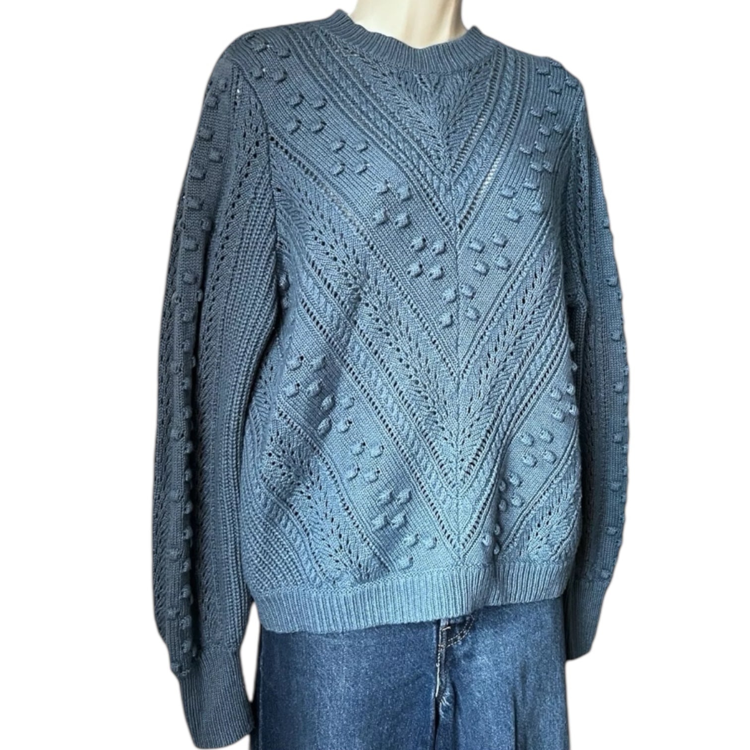 Sézane Wool Blend Knit Jumper – Eyelet, Relaxed Fit Sweater, M