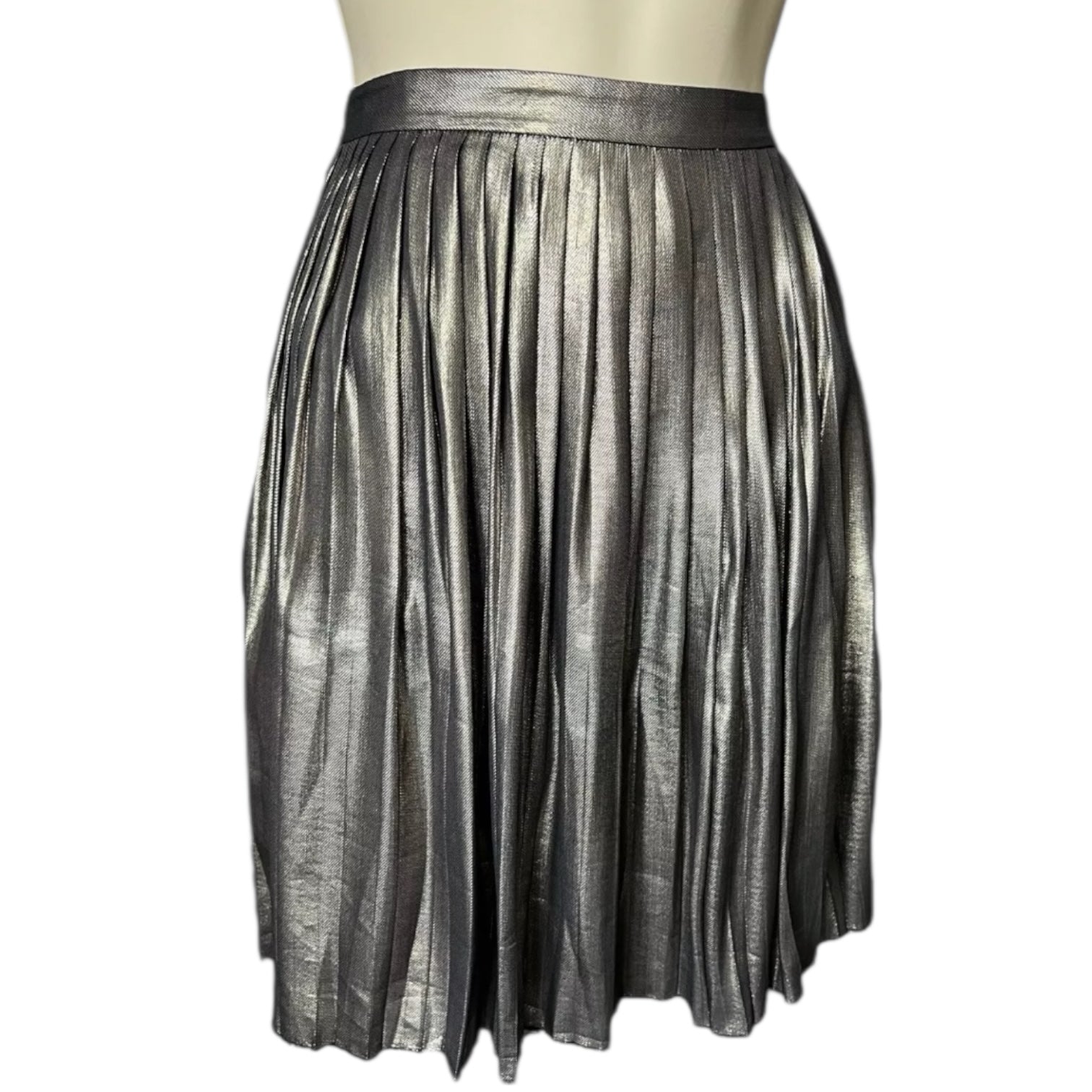 Tory Burch Pleated Silk Mini Skirt – Metallic, US10
