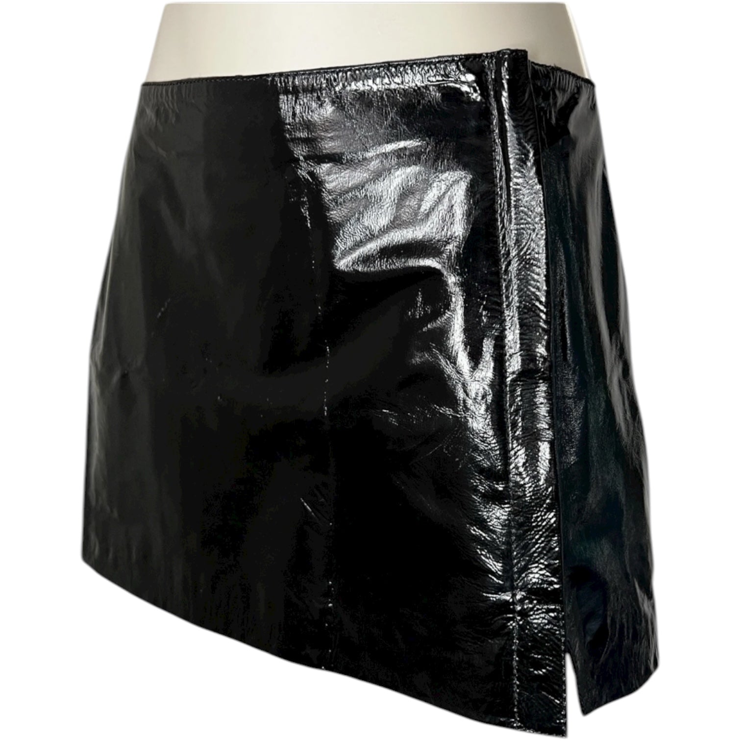 P.A.R.O.S.H. Black Patent Leather Mini Skirt – Zip, XS