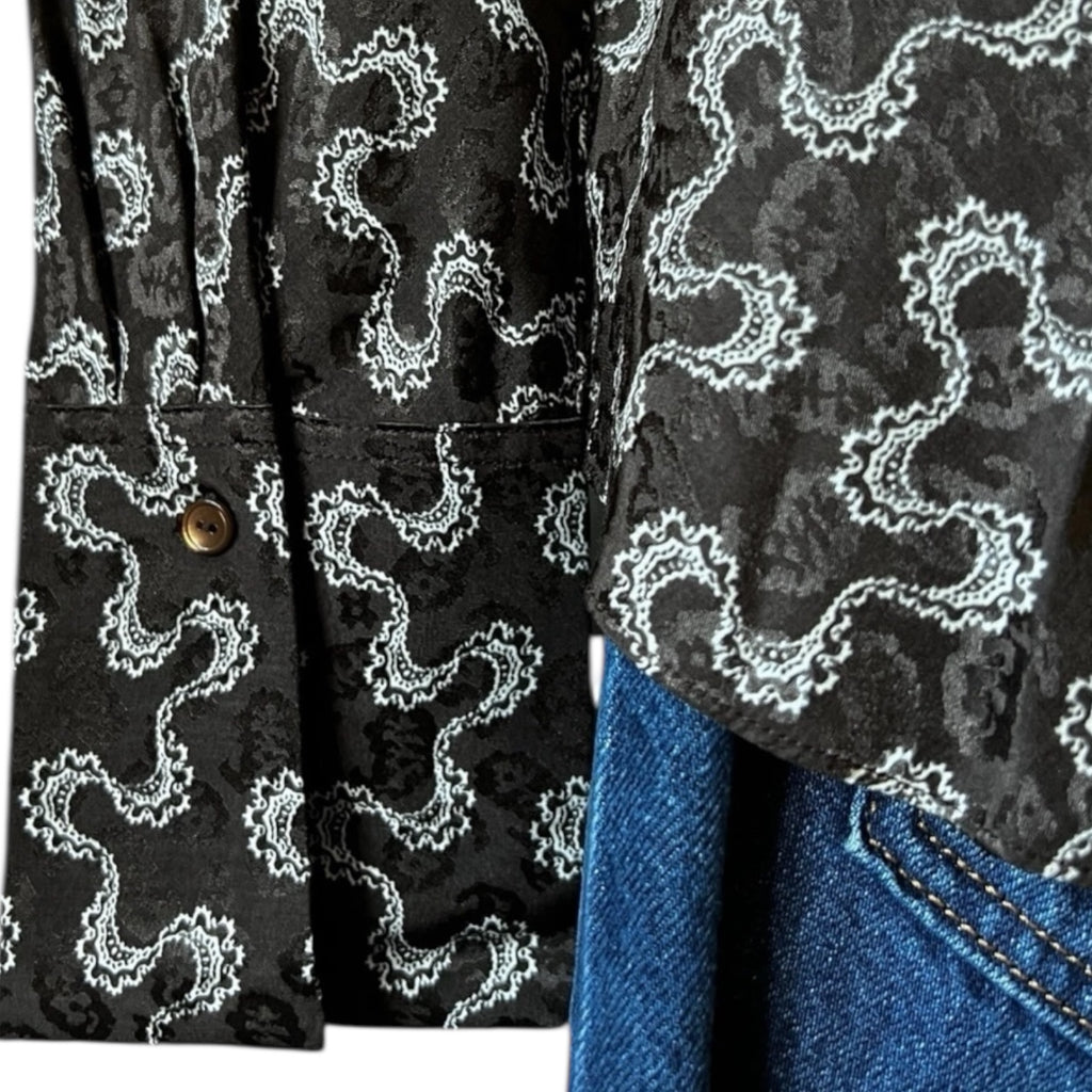 Rebecca Taylor Silk Jacquard Blouse – Collared Button Shirt, Brown, M