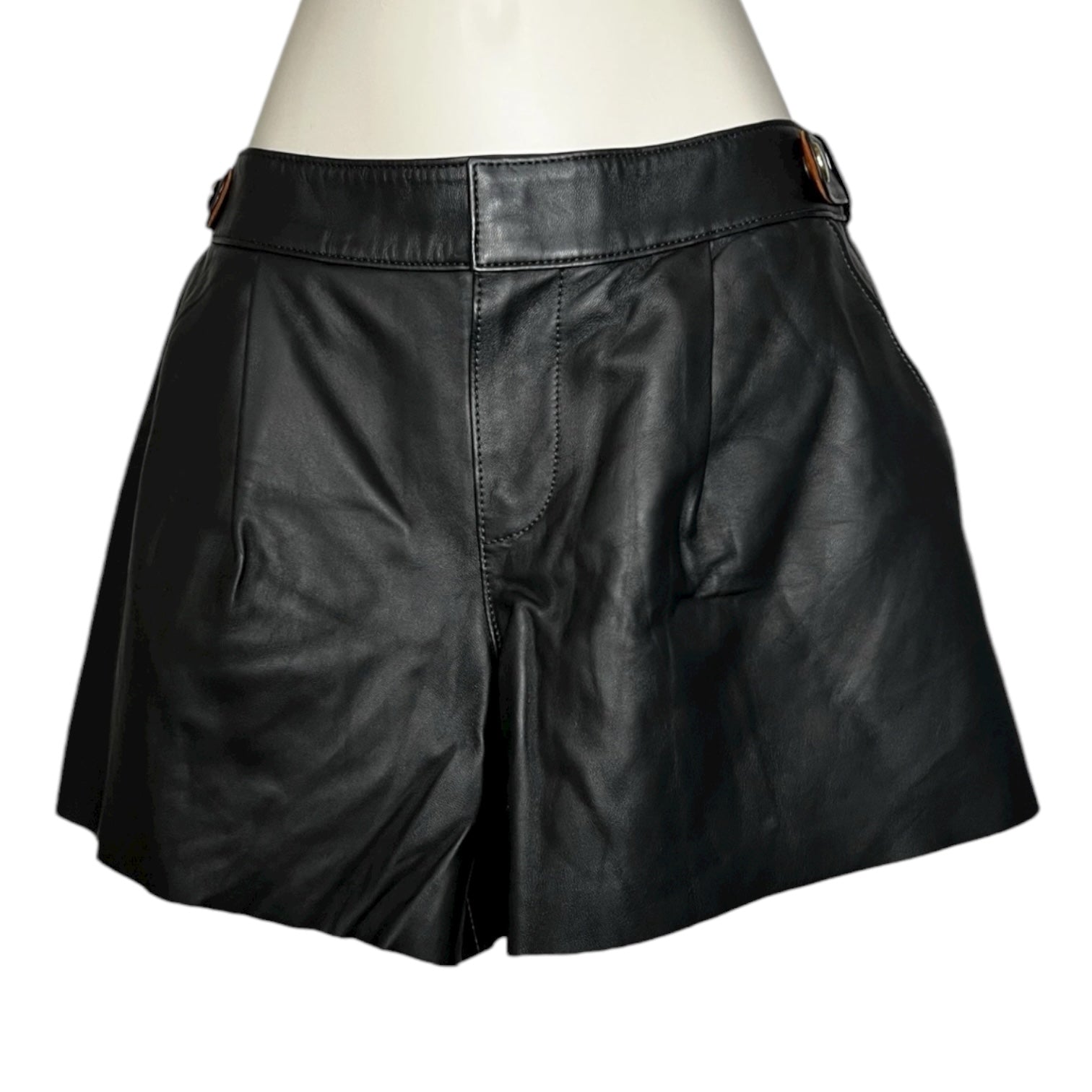 Coach Black Lamb Leather Mini Shorts – Mid Waist, US2