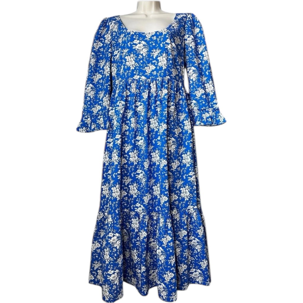 Pink City Prints Carys Prairie Midi Dress – Royal Blue Bouquet Floral, S