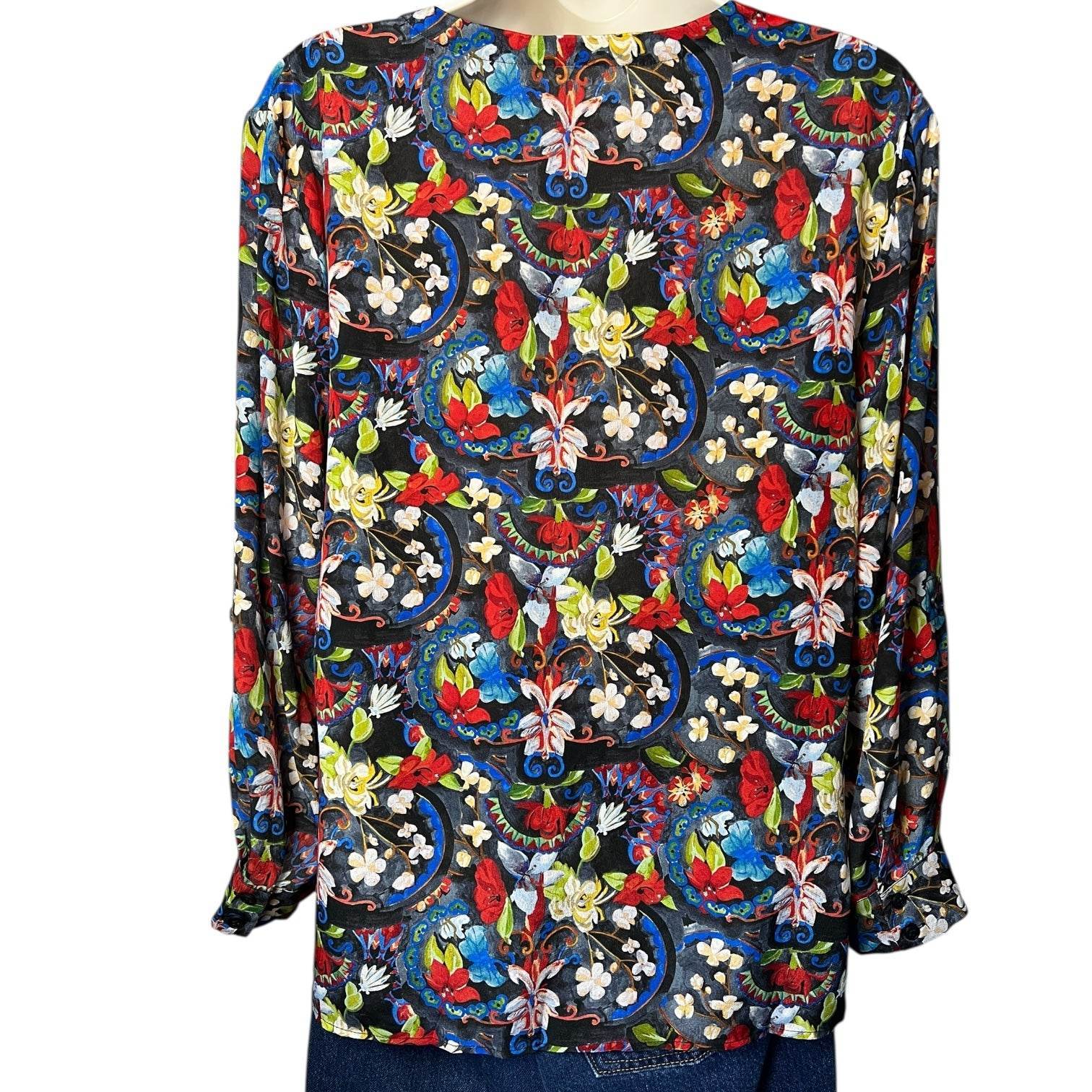 Alice + Olivia Silk Blouse – Floral Tapestry Print, Button Front, S – pre-loved