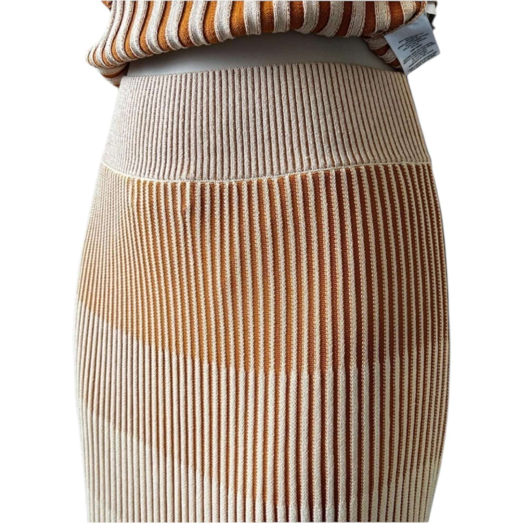 Nicholas Ribbed Knit Gradient Midi Skirt – Neutral Ombre Flare, Size XS – pre-loved