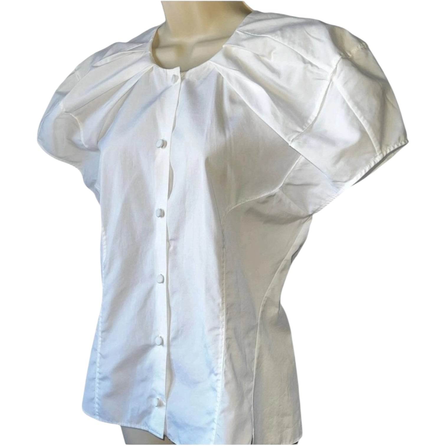 Khaite ‘Tanya’ Puff Sleeve Shirt – Cotton Poplin, Princess Seams, Size S – pre-loved