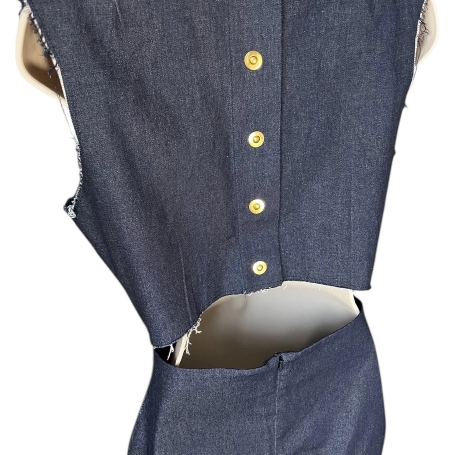 Solace London Denim Chambray Midi Dress – Cut-Out Button Back Shift, UK10