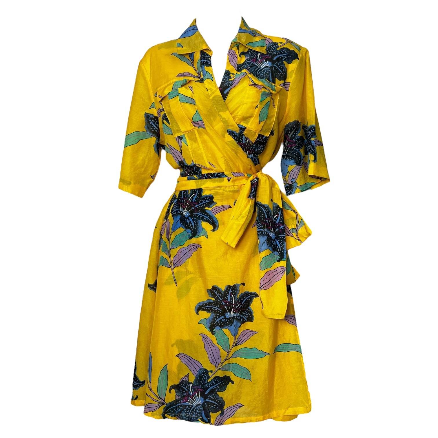 Diane Von Furstenberg Wrap Shirt Dress – Floral Silk Cotton, Beach Cover-Up, L – pre-loved