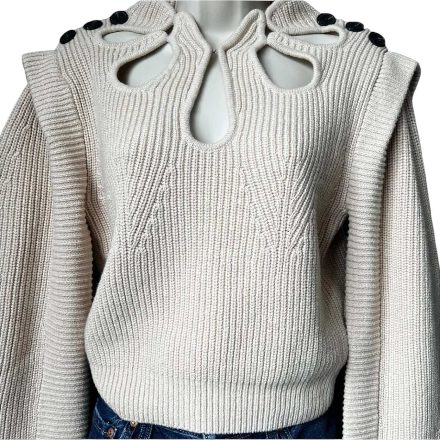 Self-Portrait Cut-Out Petal Knit Jumper – Cropped Style, Beige, Size L – pre-loved