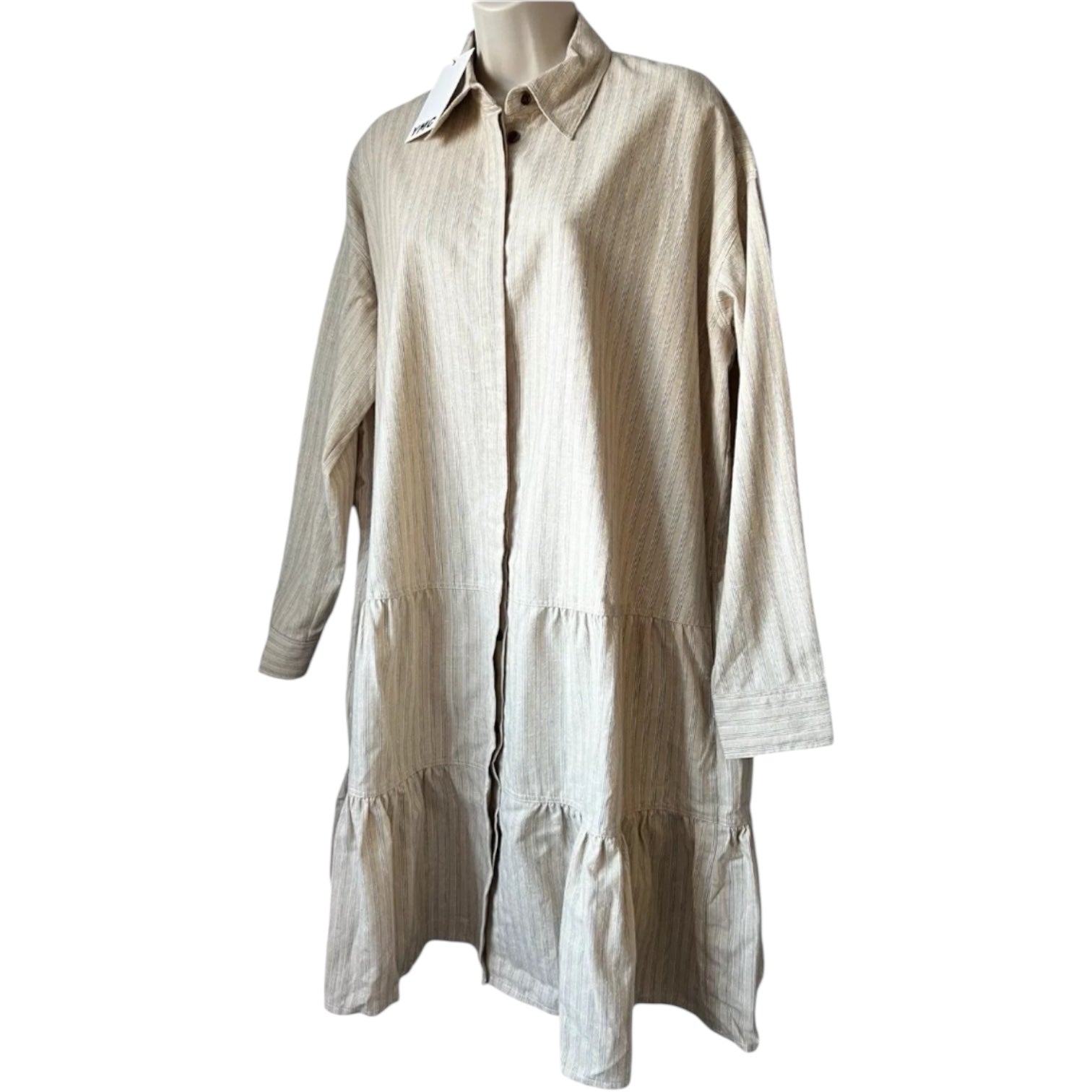 YMC Luna Tiered Linen Blend Shirt Dress – Striped, Size XS/S – pre-loved