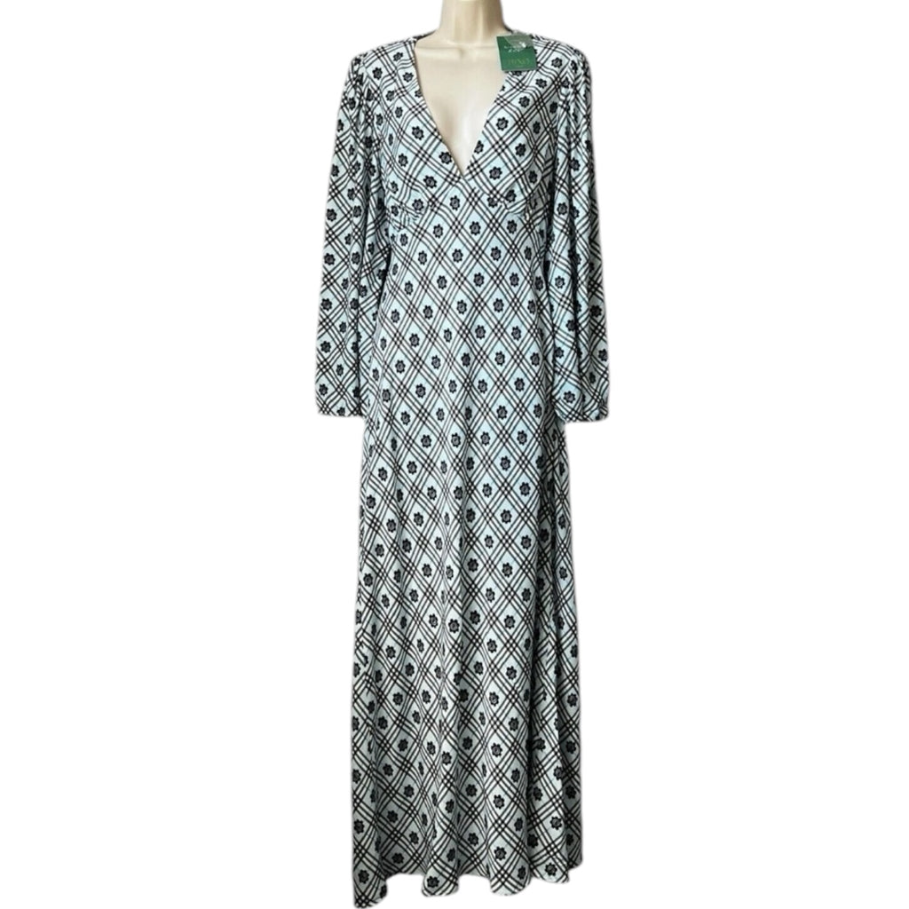 Rixo Nadia Floral Check Maxi Dress – Open Back, L