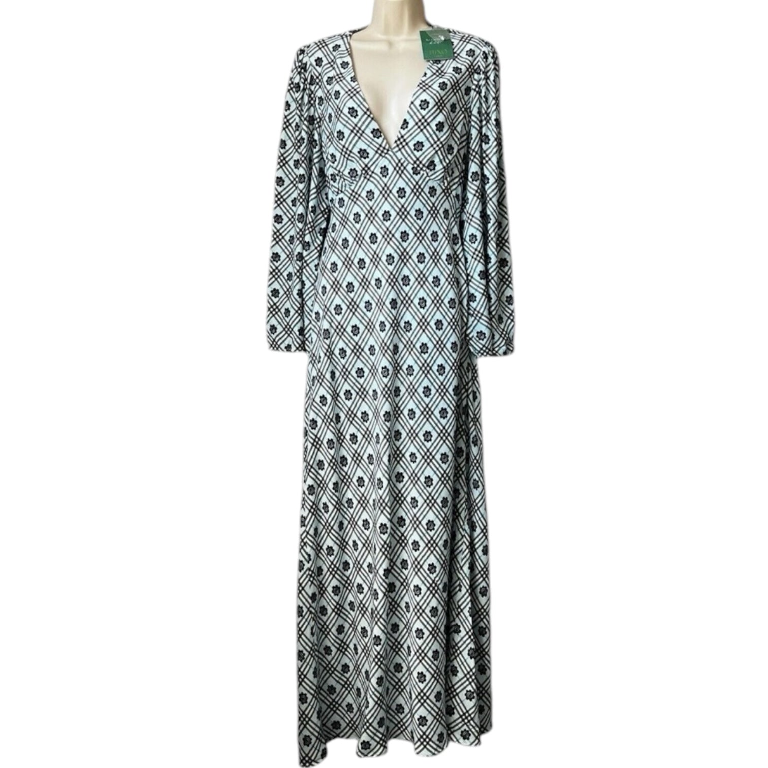 Rixo Nadia Floral Check Maxi Dress – Open Back, L