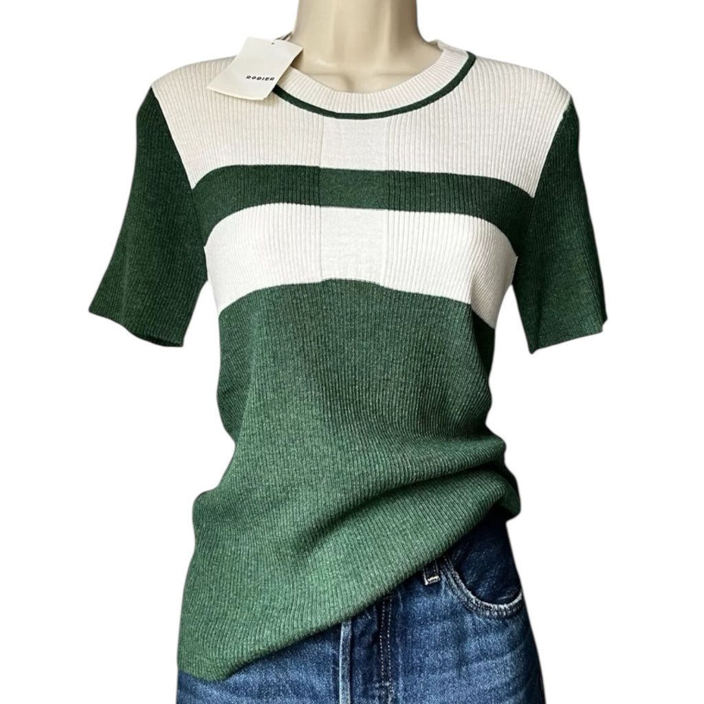 Rodier Ribbed Knit Polo T-Shirt – Short Sleeve Jumper, FR40 (UK12)