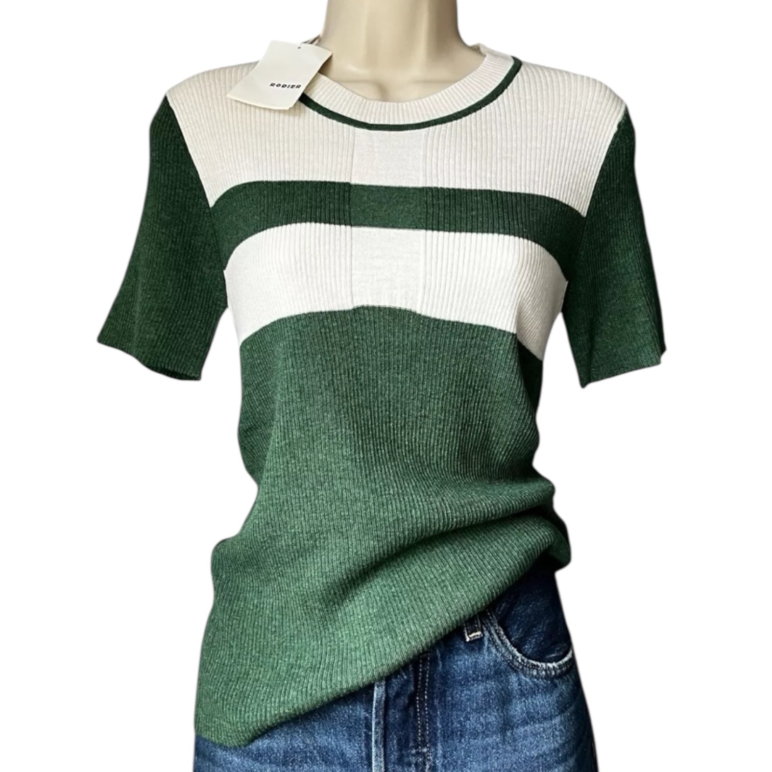 Rodier Ribbed Knit Polo T-Shirt – Short Sleeve Jumper, FR40 (UK12)