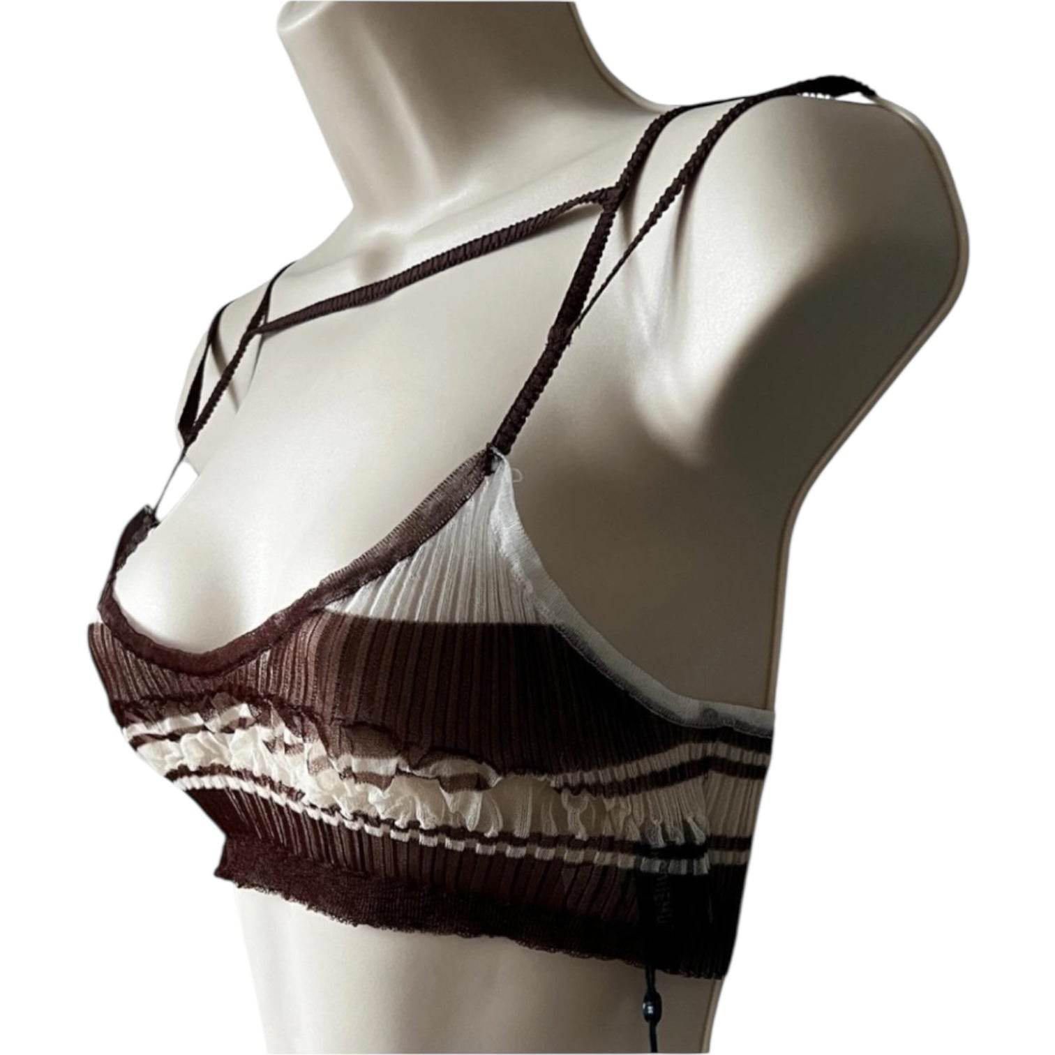Jacquemus Le Papier Sheer Rib Knit Stripe Bralette – Le Bandeau Sognu, Brown FR38 – pre-loved