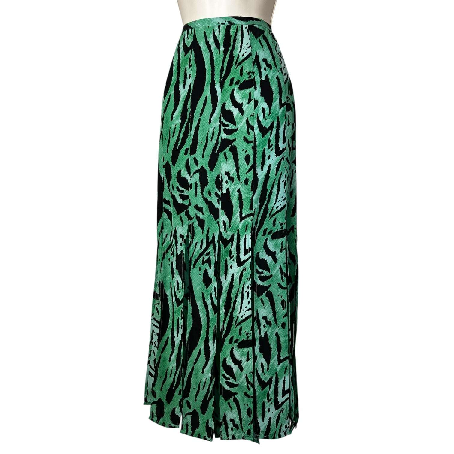 RIXO Silk Midi Skirt – Tiger Print with Fringe Hem, Size L – pre-loved