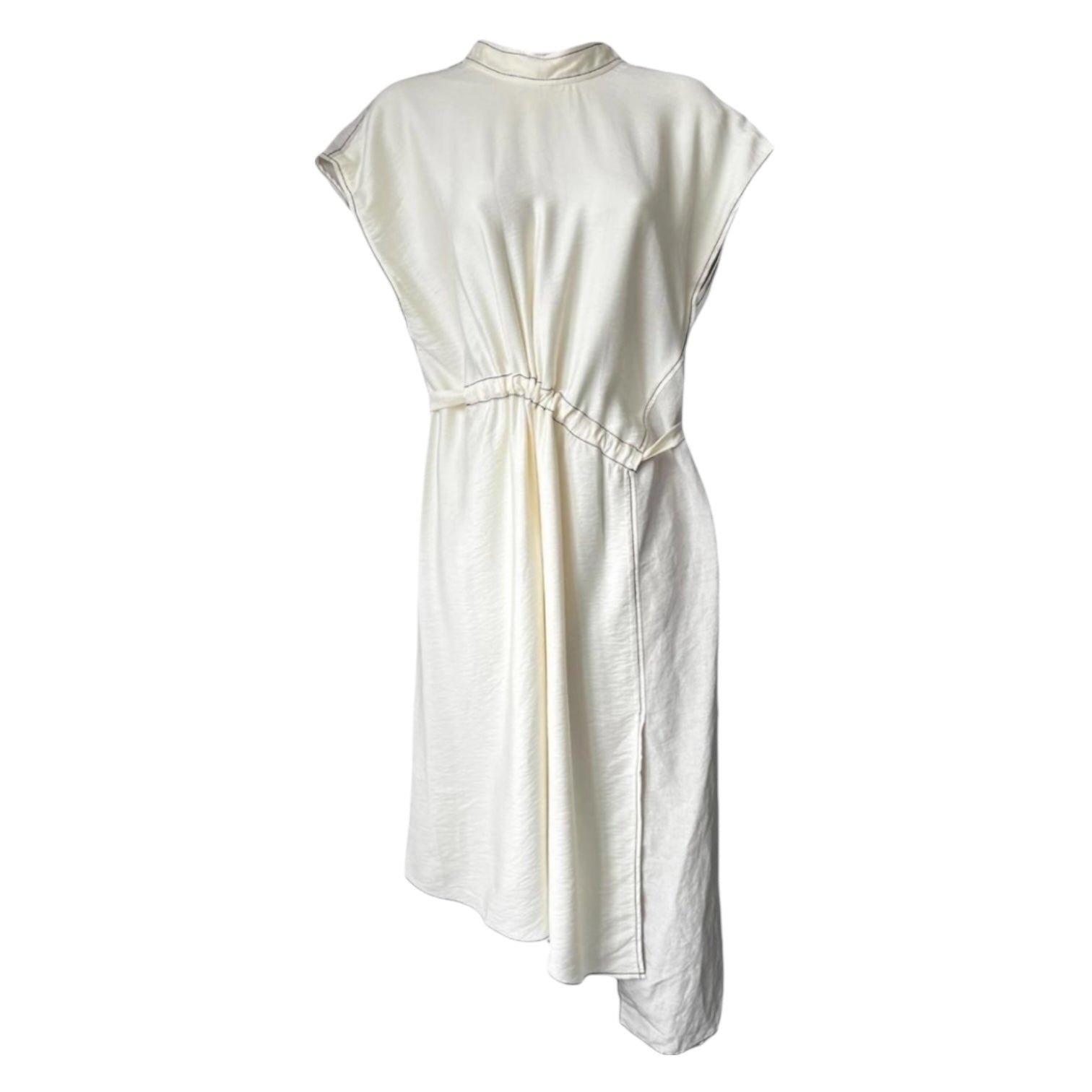 Rejina Pyo “Kesia” Dress – Asymmetrical High Neck, Light Grey/White, Size M – pre-loved