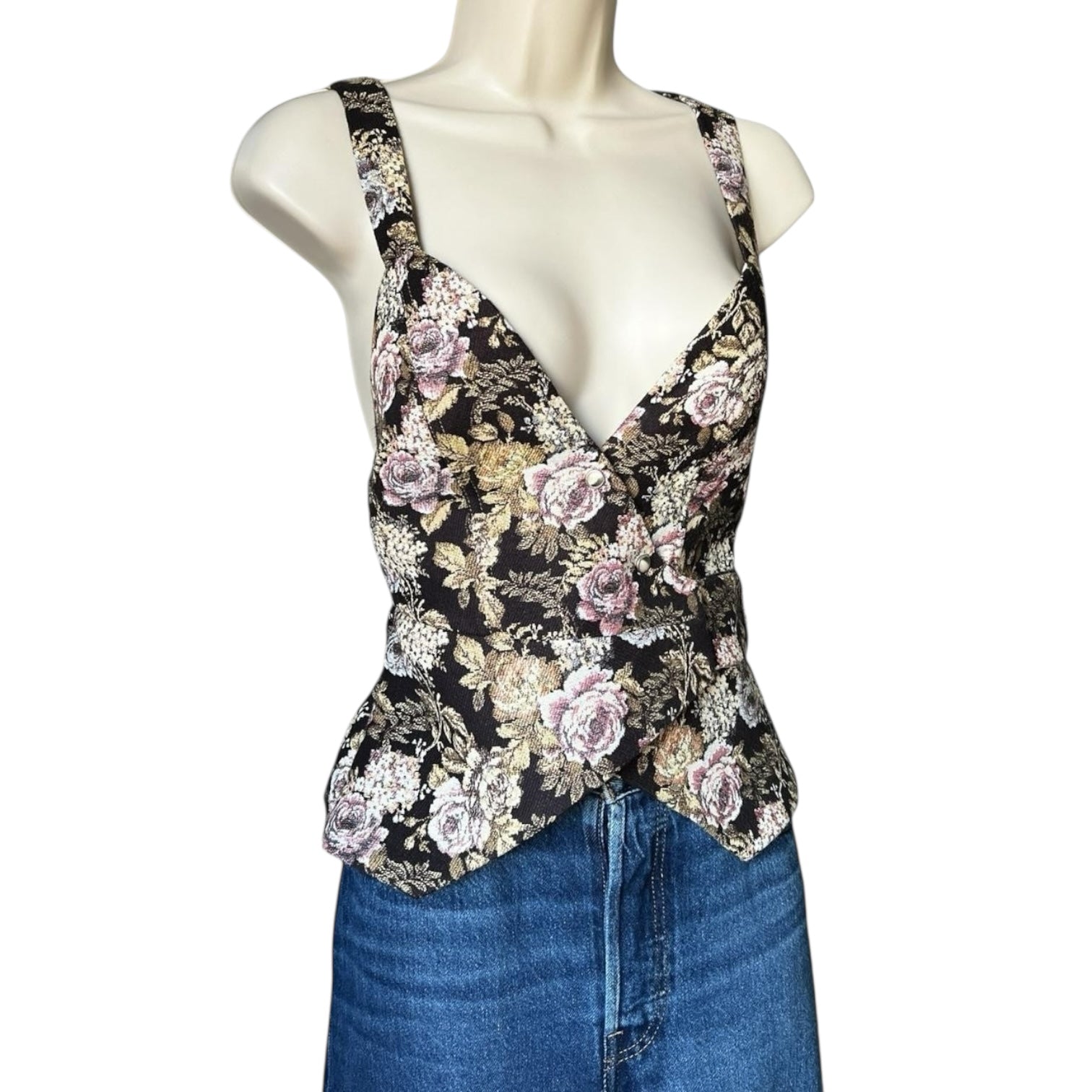 Nanushka Levi Tapestry Floral Jacquard Peplum Wrap Vest Top – S