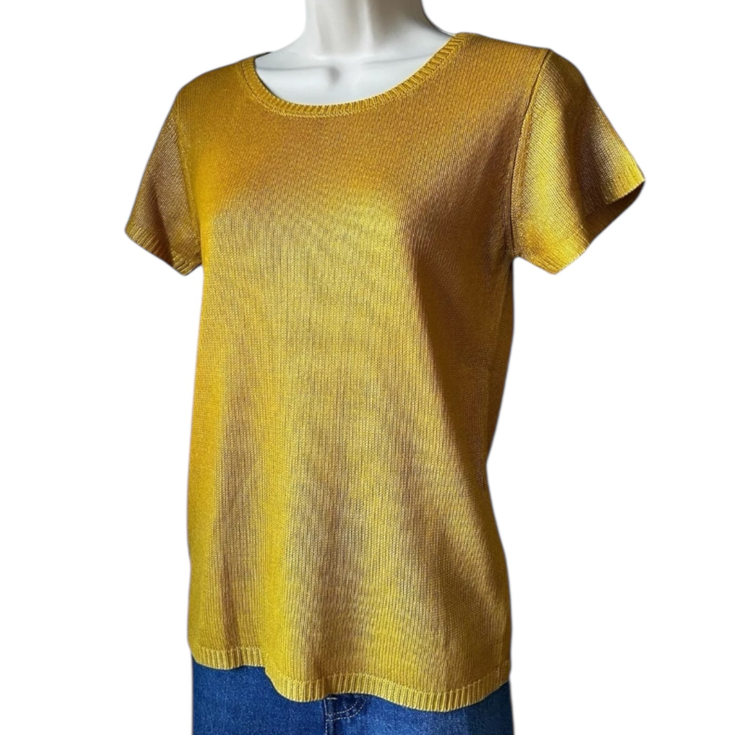 Majestic Filatures Gold Silk Knit Metallic T-Shirt Jumper – Sz 1 (S)