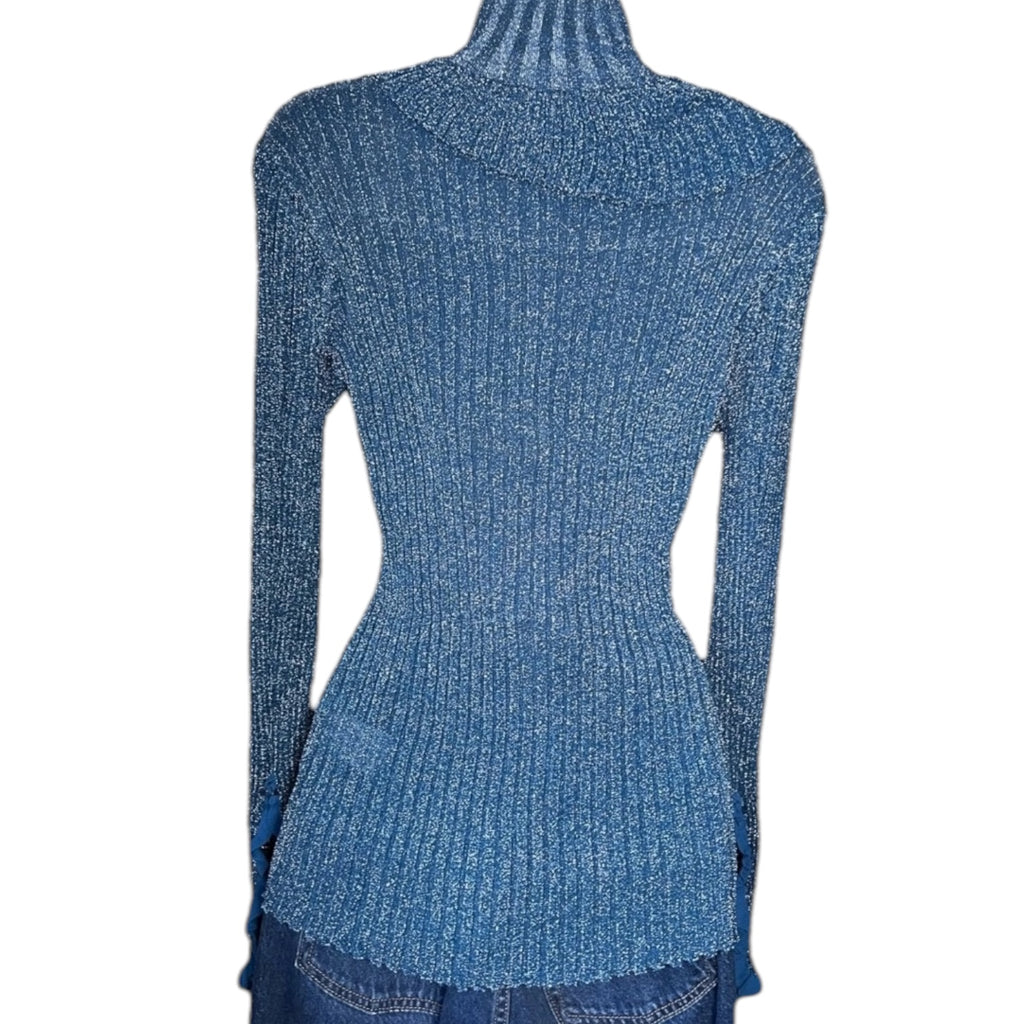 Chloé Metallic Silk Knit Turtleneck Sweater – Ruffle, S