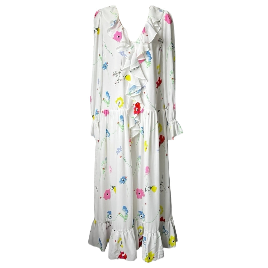 Olivia Rubin Chiffon Floral Midi Dress – Ruffle V-Neck, UK8