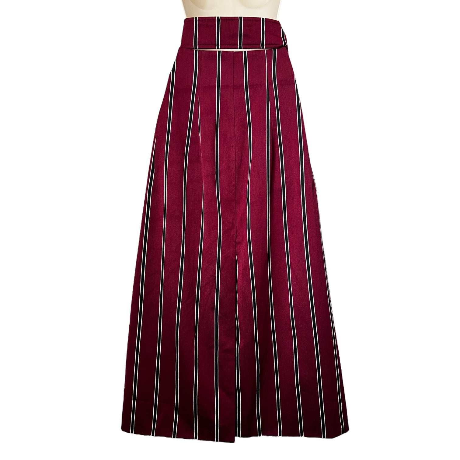 Solace London Wrap Midi Skirt – Striped Wool, Belted, High Waist, UK 8 – pre-loved