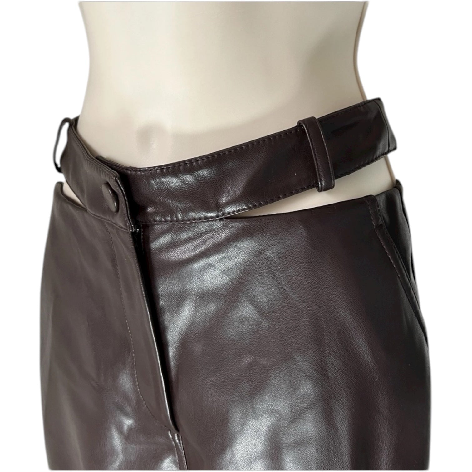 Simkhai Amelia Chocolate Vegan Leather Straight Leg Pants – US0