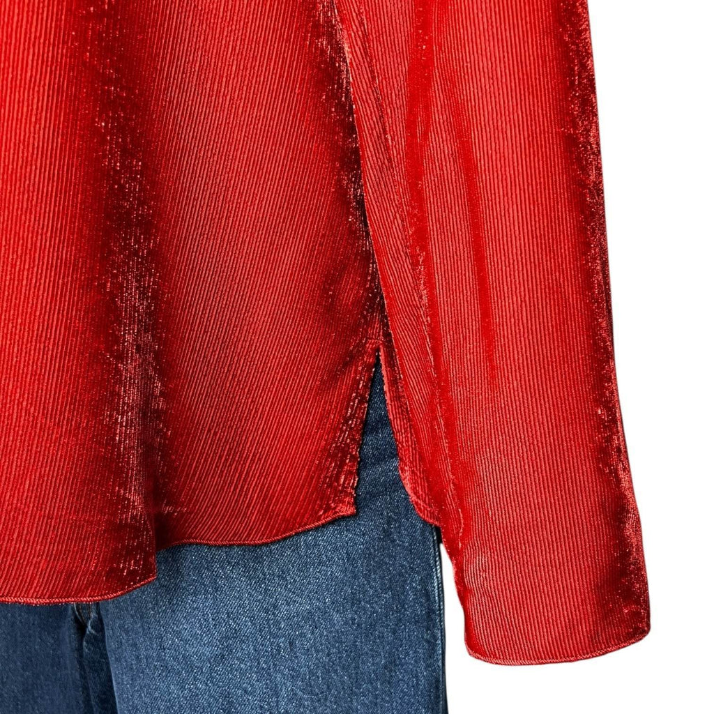 Forte Forte Ribbed Corduroy V-Neck Shirt – Cameo Red, Side Slits, Relaxed Fit, Sz 1 – pre-loved