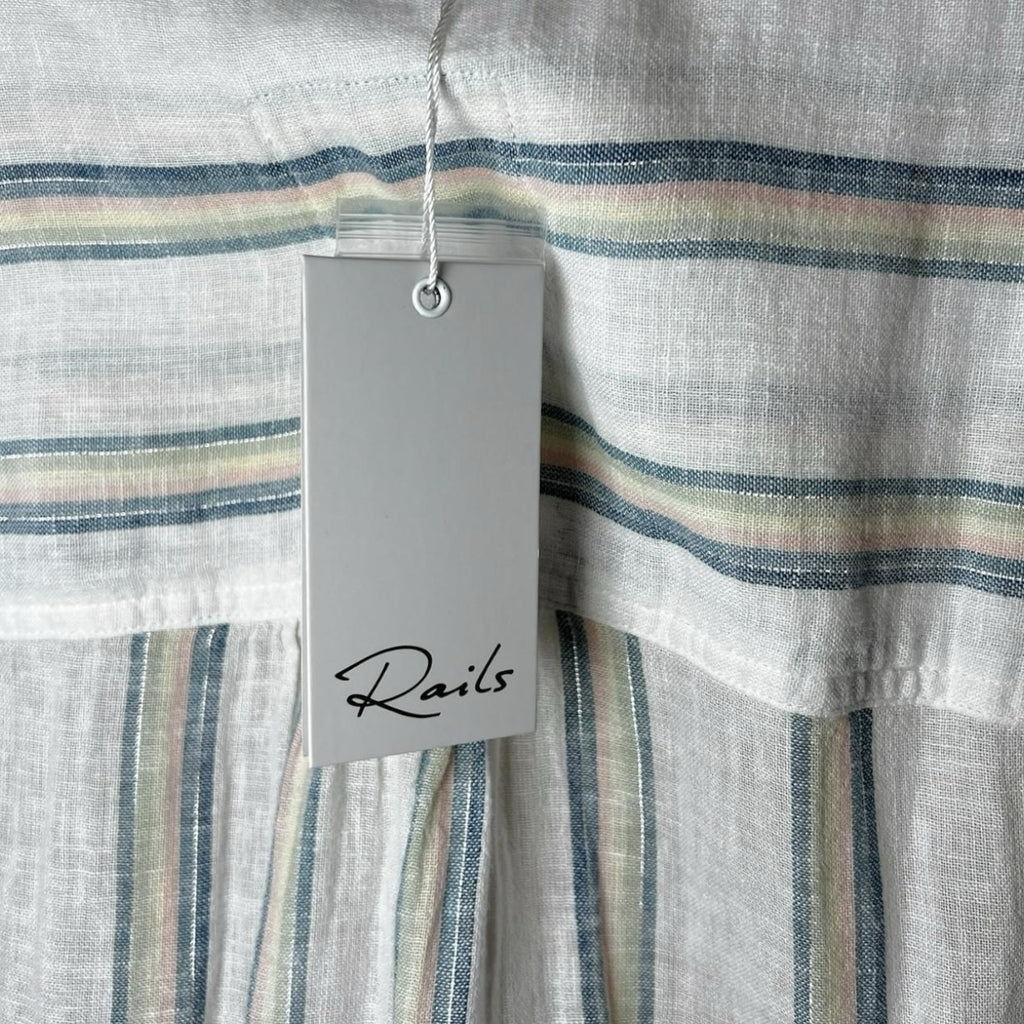 Rails Striped Linen Smocked Tiered Mini Dress – S