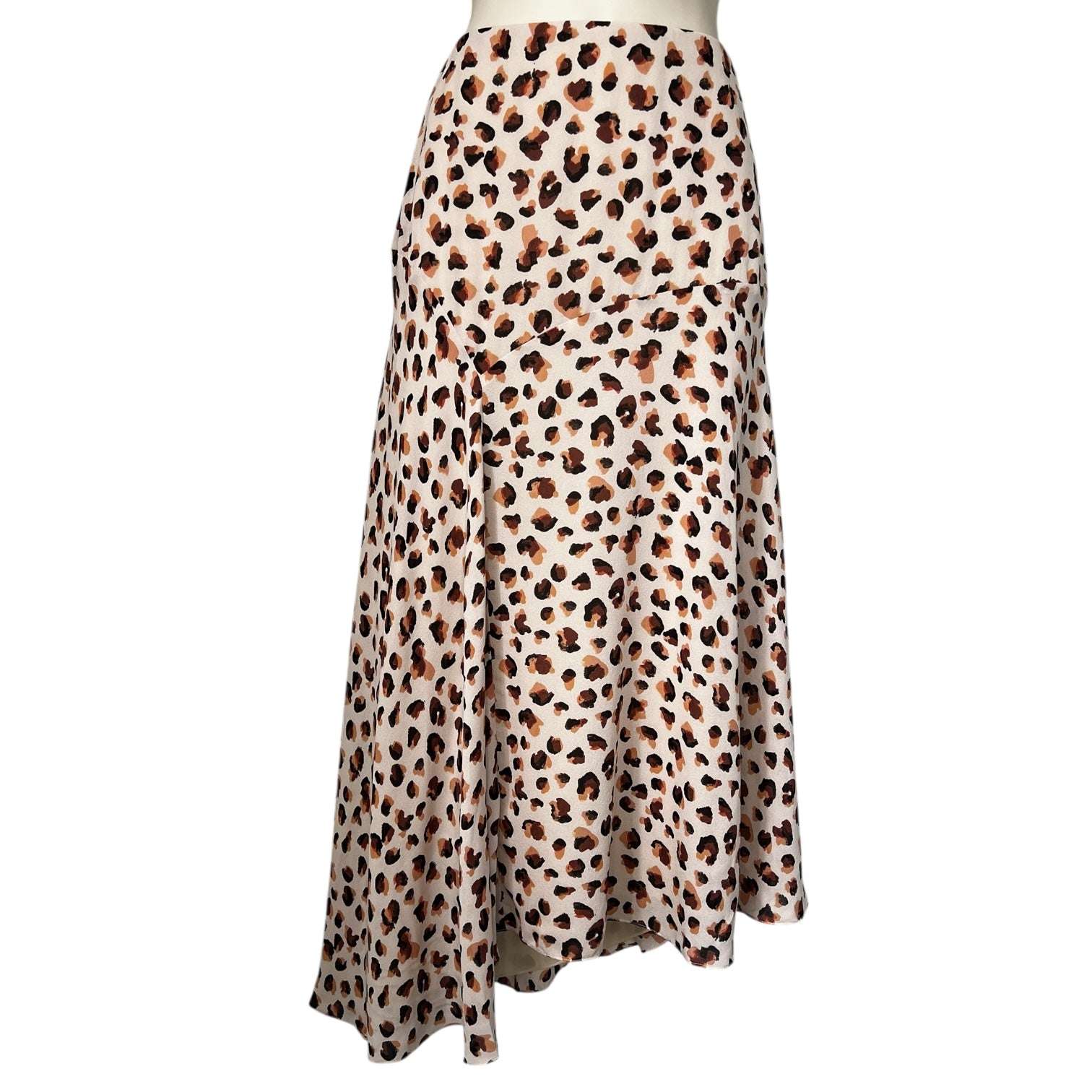 Theory Silk Midi Skirt – Asymmetrical Hem, Leopard Flora Print, US 2 – pre-loved